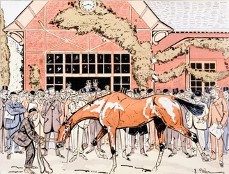 Besichtigung des Rennpferdes im Paddock, ca. 1905